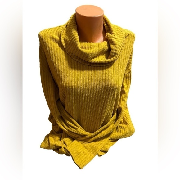 Maeve By Anthropologie Mustard Color Long Sleeve Cowl Neck Top Women's Large - Picture 1 of 13